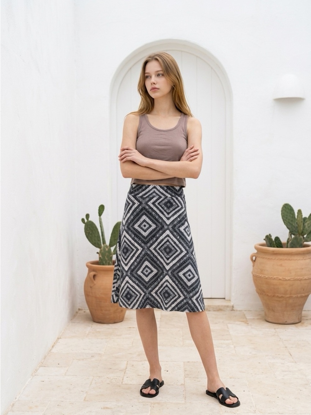 LuLaRoe Azure Diamond Geometric Print Full Swing Skirt Extra Small Blue & Gray